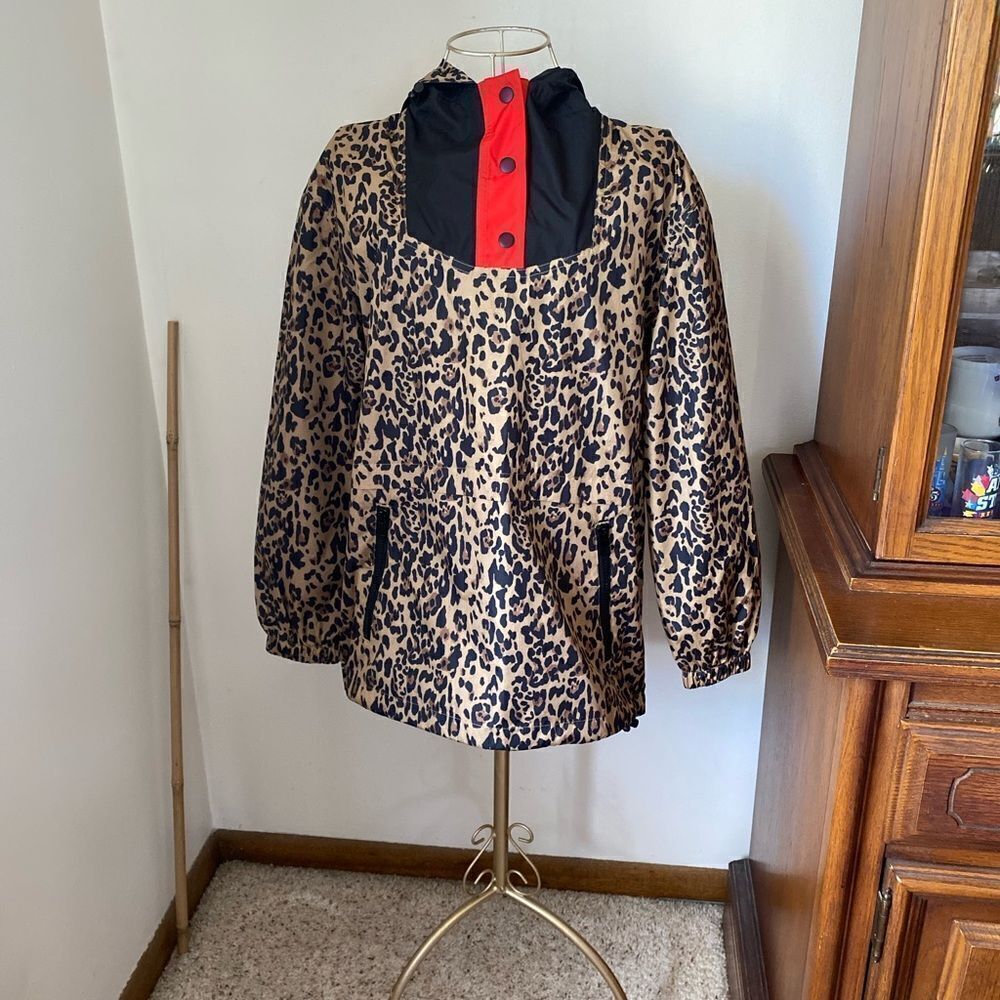 J Crew Leopard Anorak Jacket XXS Hooded Animal Print Pullover Windbreaker